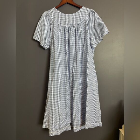 Miss Elaine Seersucker Short Midi Robe Navy Blue White Check Size 2X NEW $54 - Picture 10 of 16